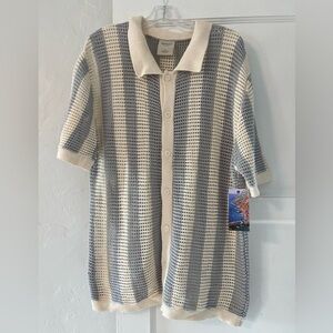 NWT Massive luxury men’s crochet button down shirt Xl